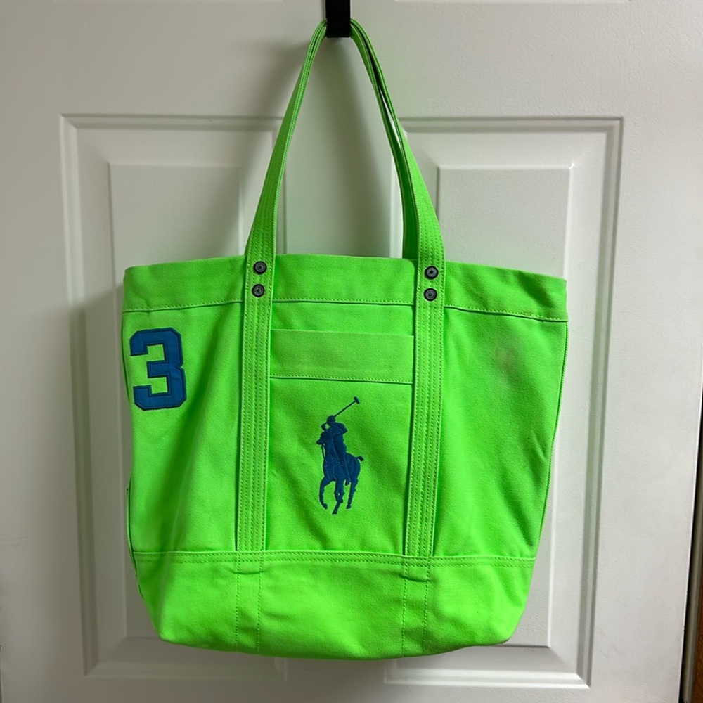 Ralph Lauren Canvas Big Pony Zip Tote bag lime/neon Green #3